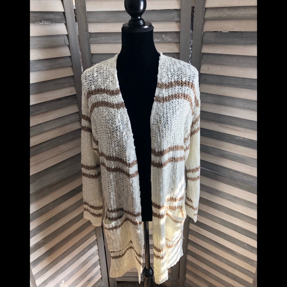 *SOLD OUT* Ivory & Mocha Stripe Knit Cardigan - Picture 1 of 4